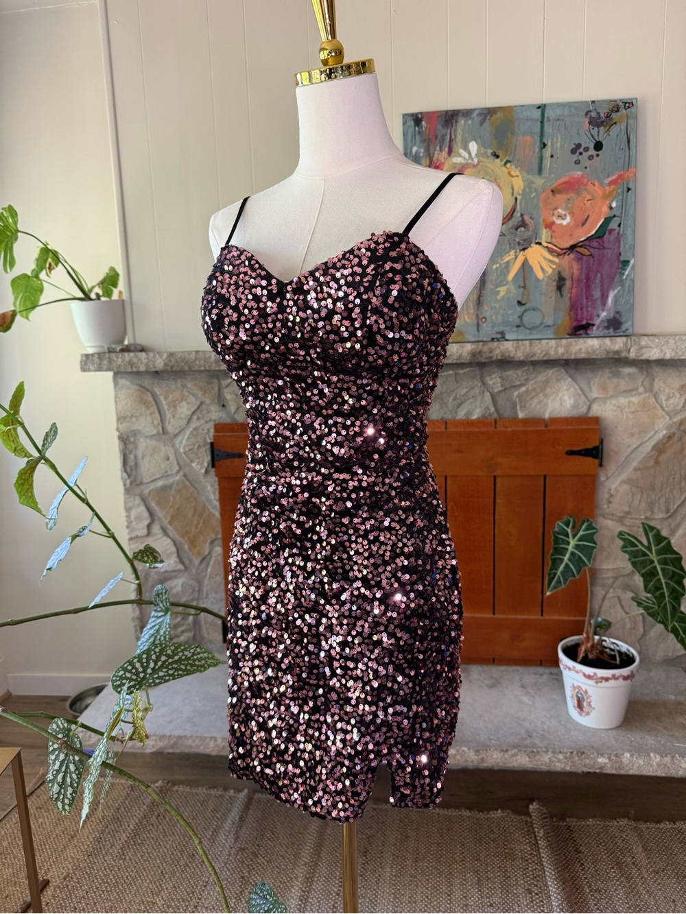 Emerald Sundae Women’s Purple Sequin Bodycon Mini Party Cocktail Dress Sz Small